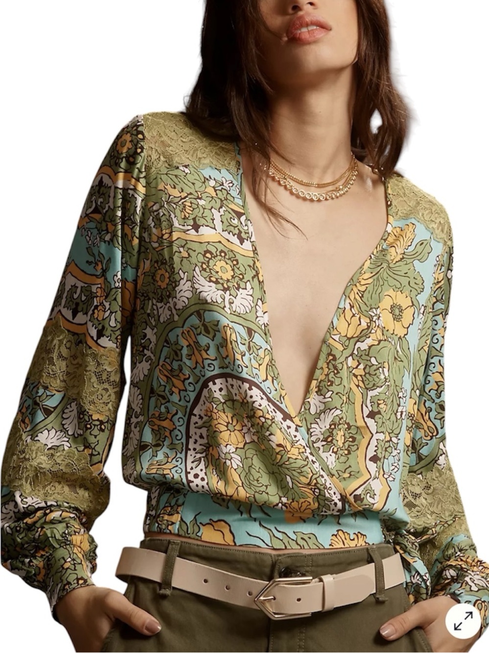 Tiny Anthropologie Long Sleeve Printed V Neck Top
